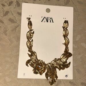 Zara gold leaf necklace and matching earrings